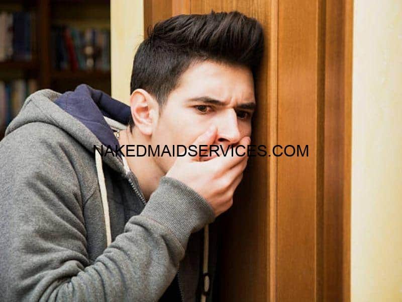 Surprised man opens the door to unexpected maid visit in funny cleaning story